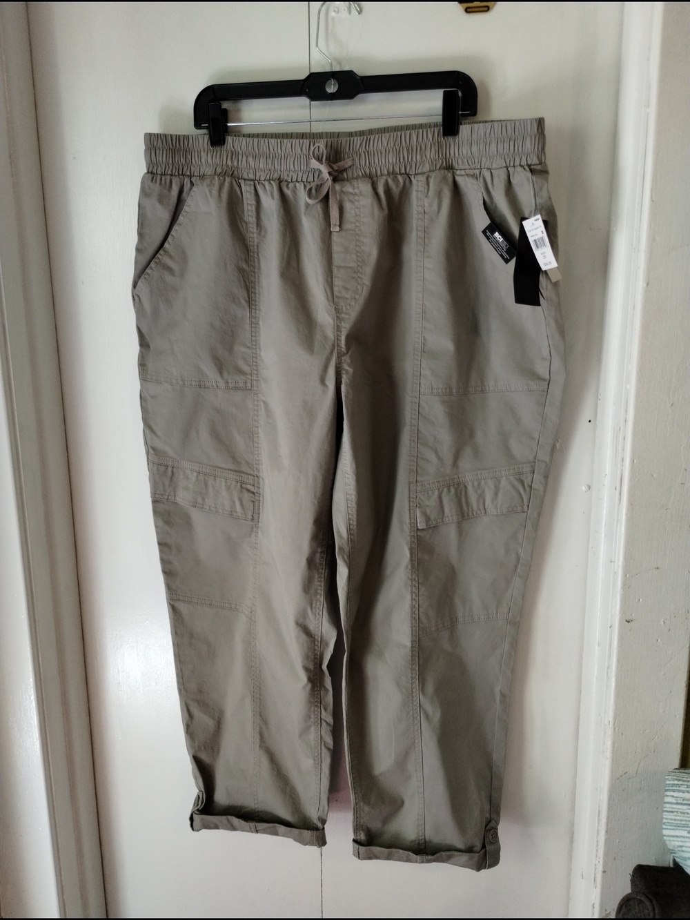 Women's Casual Drawstring Cargo Pants - Taupe Size 2X